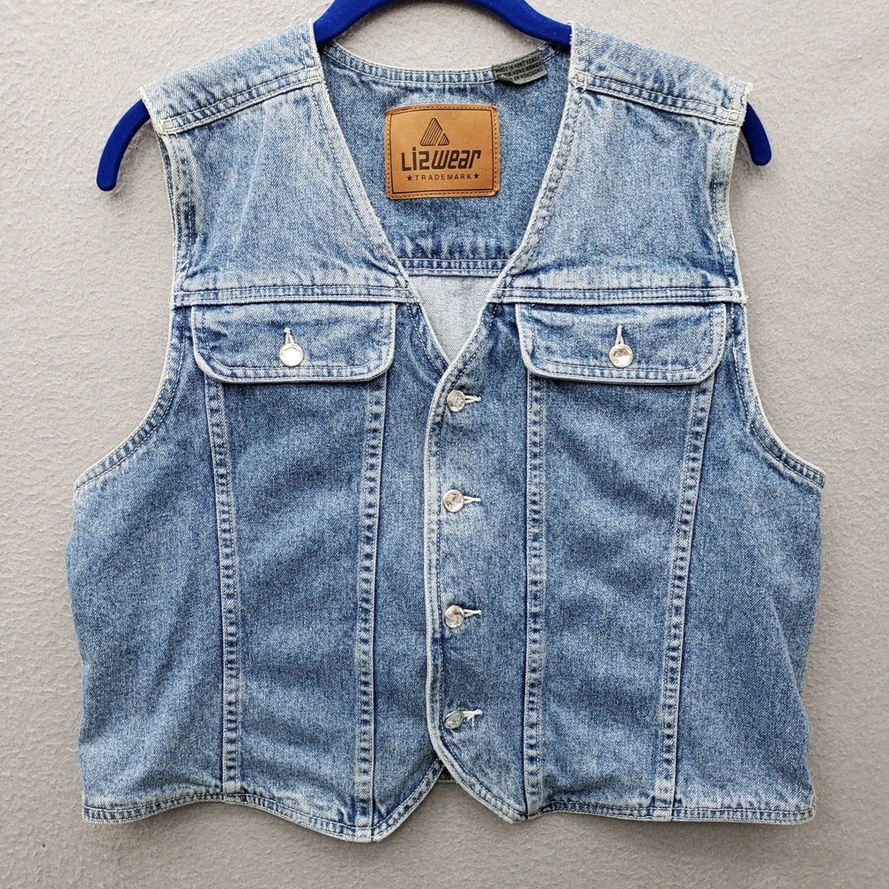 Vintage Lizwear Denim Jean Vest Coastal Cowgirl Western Festival Boho Country